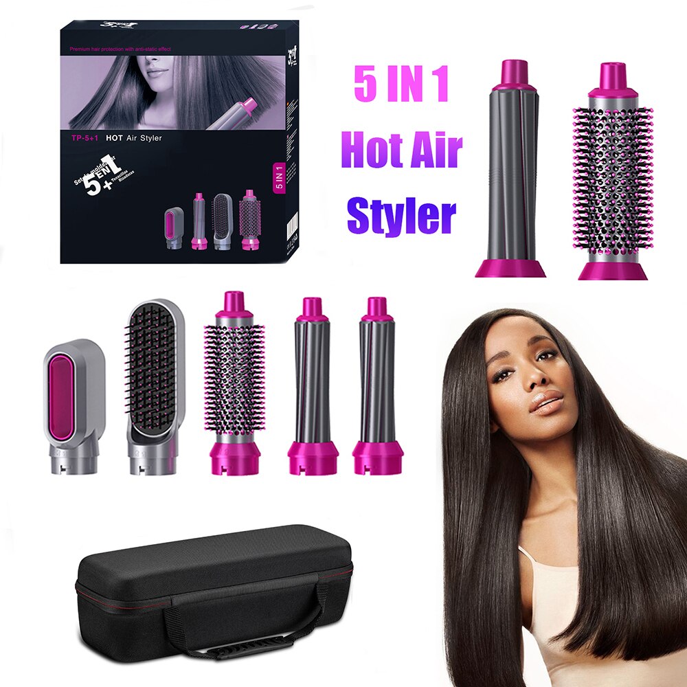 Hair Dryer 5 In 1 Electric Hair Comb Negative Ion Straightener Brush Blow  Dryer Air Comb Curling Wand Detachable Brush Kit Home - Shopizia