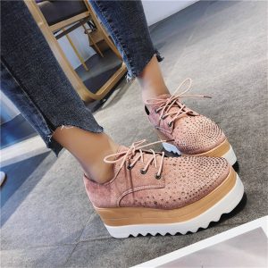 Autumn Women Shoes Flat 2021 Platforms Rhinestone Lace-Up Wedges Sneakers Ladies Oxfords Woman Flats Casual Crystal